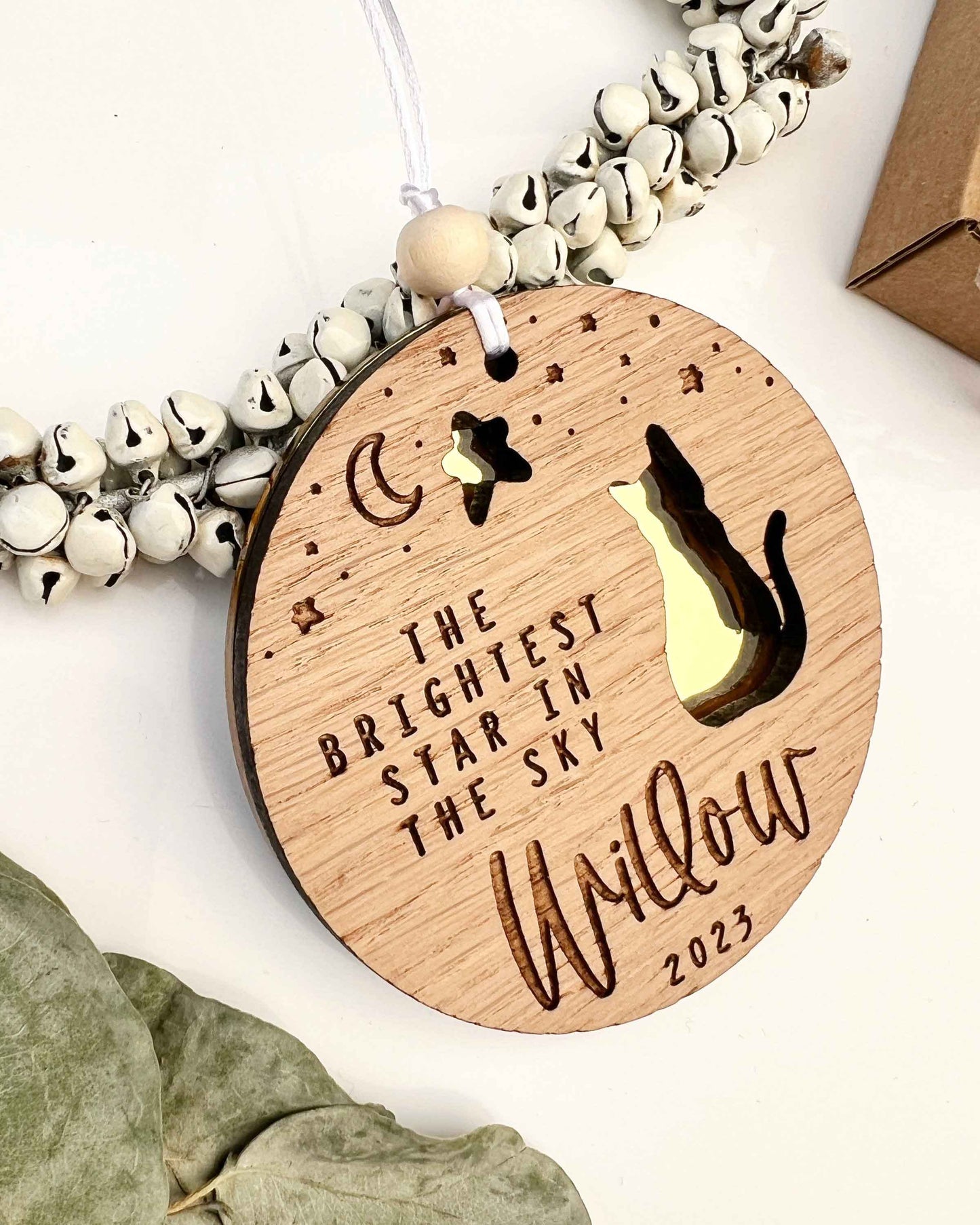 L'étoile la plus brillante du ciel - Ornement en bois miroir personnalisé représentant un chat