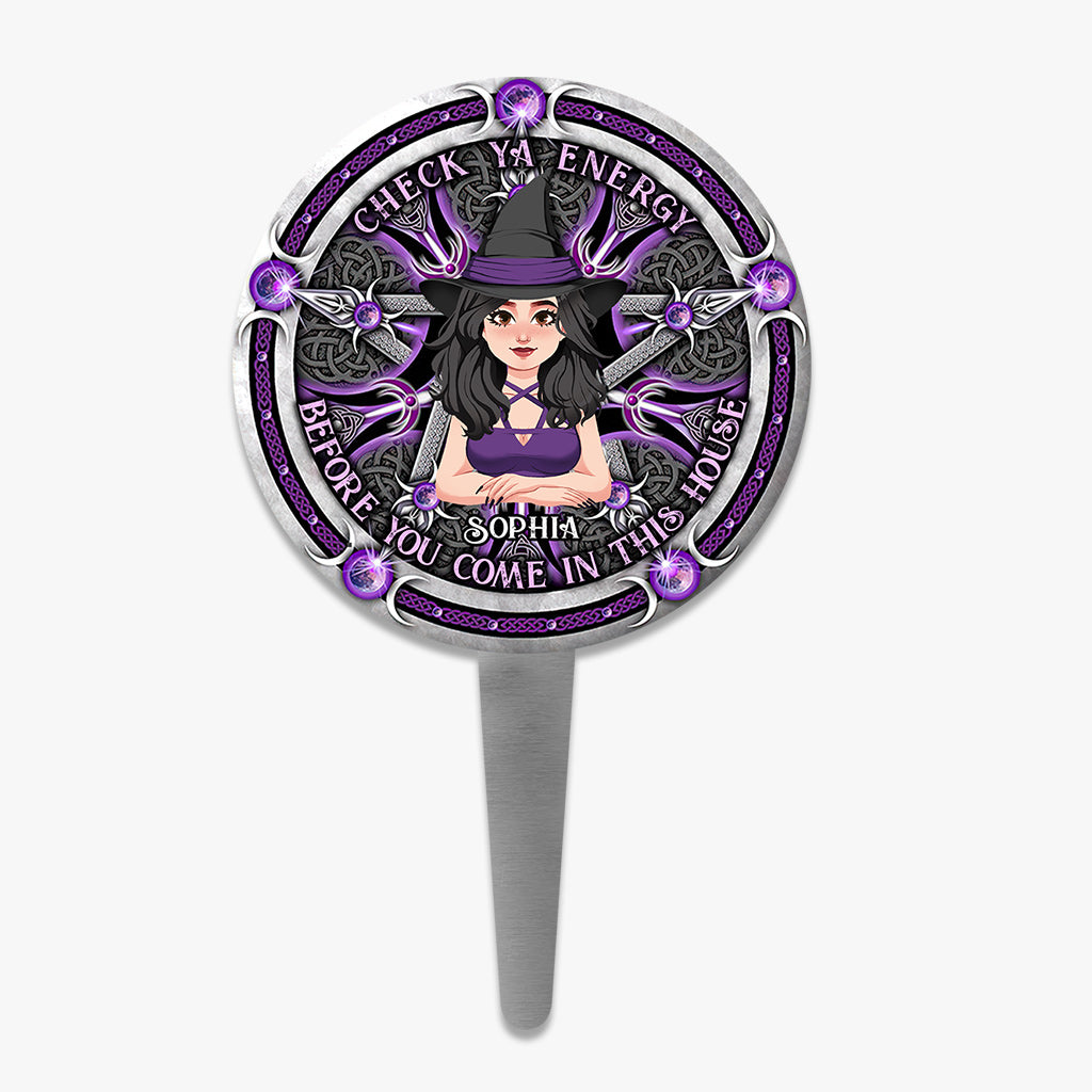 Vérifie ton énergie - Panneau de jardin personnalisé en acrylique de sorcière