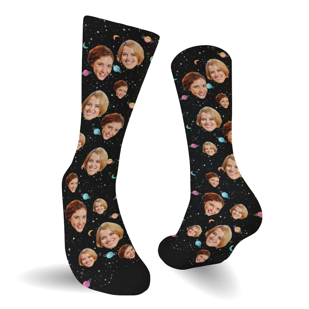 Chaussettes personnalisées pour meilleure amie - Visage personnalisé Galaxy