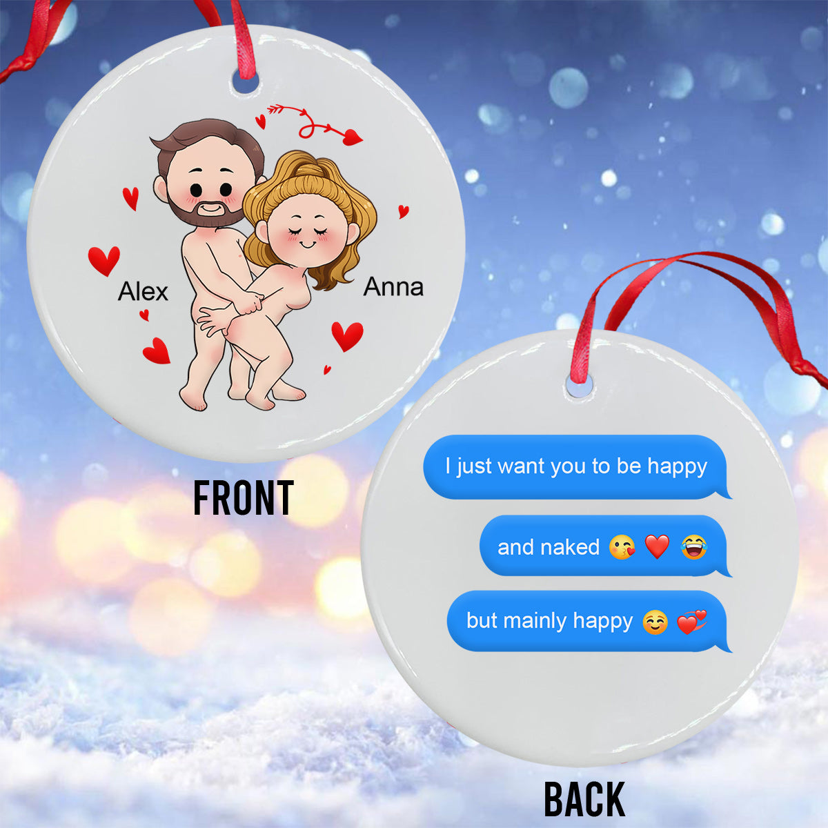 Je veux juste que tu sois heureux - Messages personnalisés avec capture d'écran - Cadeau pour petit ami, petite amie, femme, mari - Ornement rond en céramique personnalisé