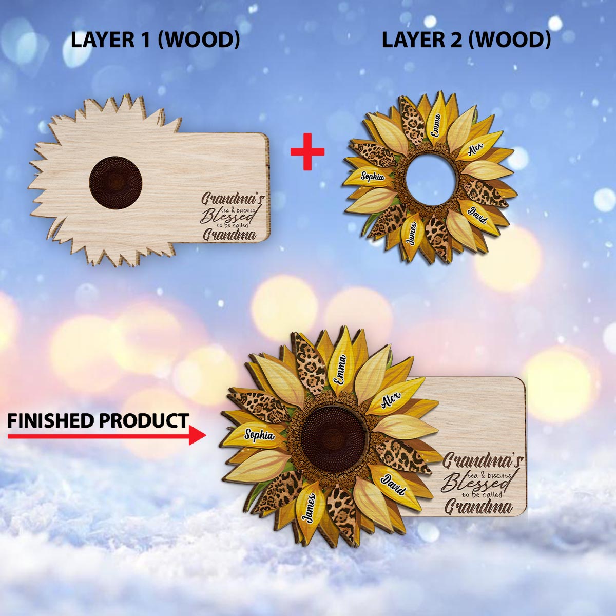 Thé et biscuits de grand-mère - Panneau en bois personnalisé à 2 couches pour grand-mère
