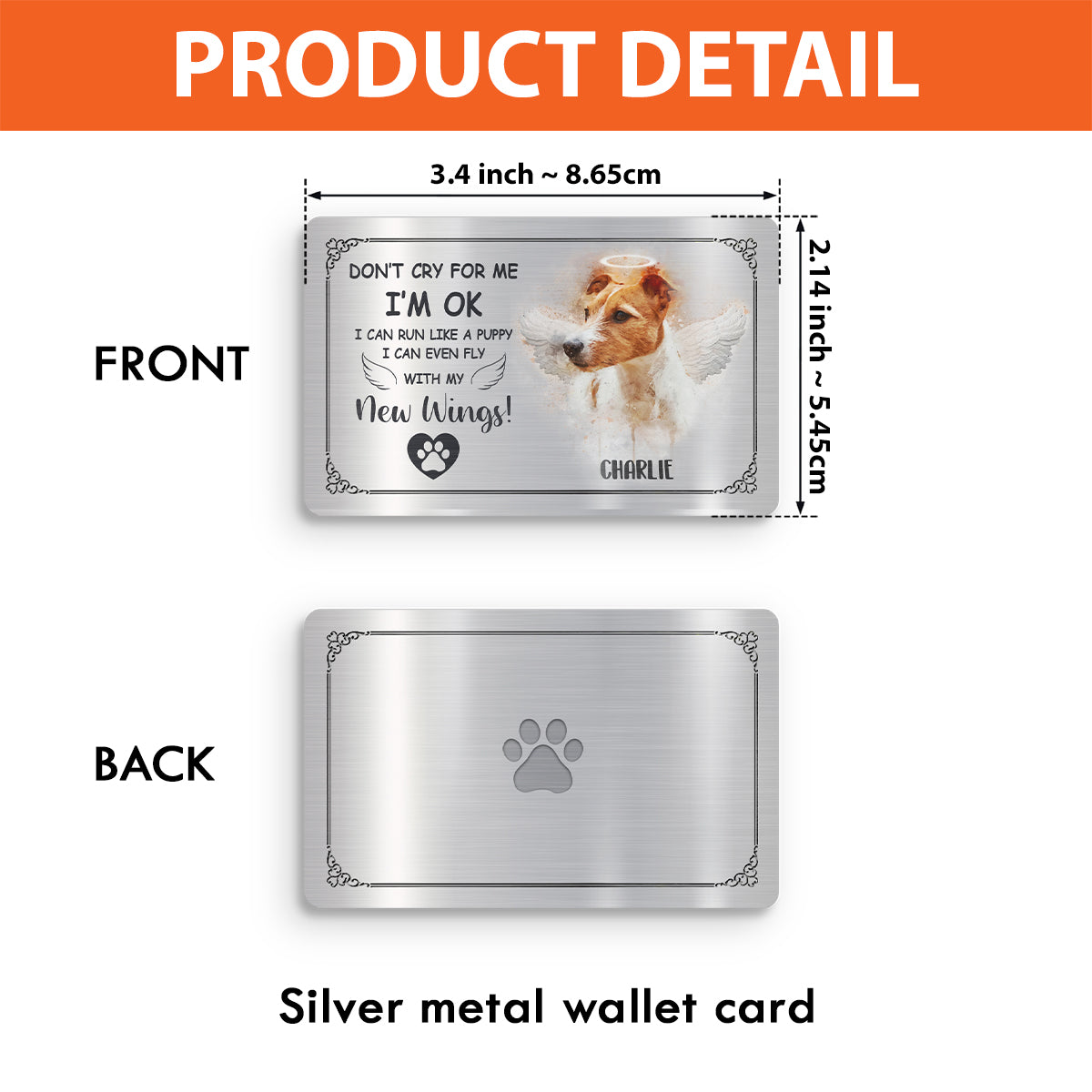 Ne pleure pas pour moi, je vais bien - Carte personnalisée à insérer dans le portefeuille de ton chien