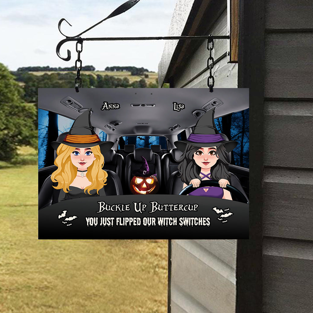 Attachez vos ceintures, ma belle ! – Panneau métallique rectangulaire personnalisé « Sorcière »