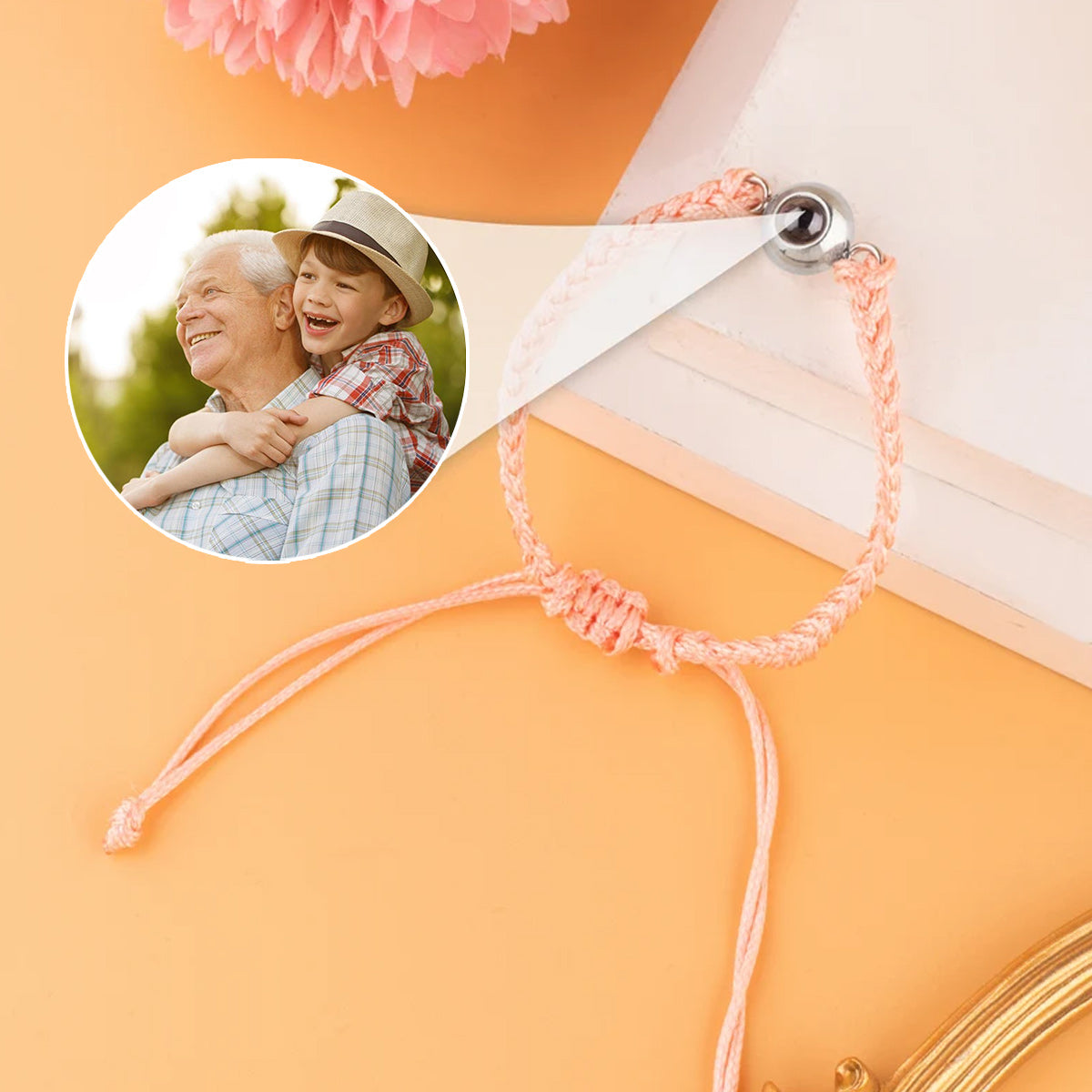 Je t'aime, Papi - Cadeau pour grand-père - Bracelet à projection personnalisé