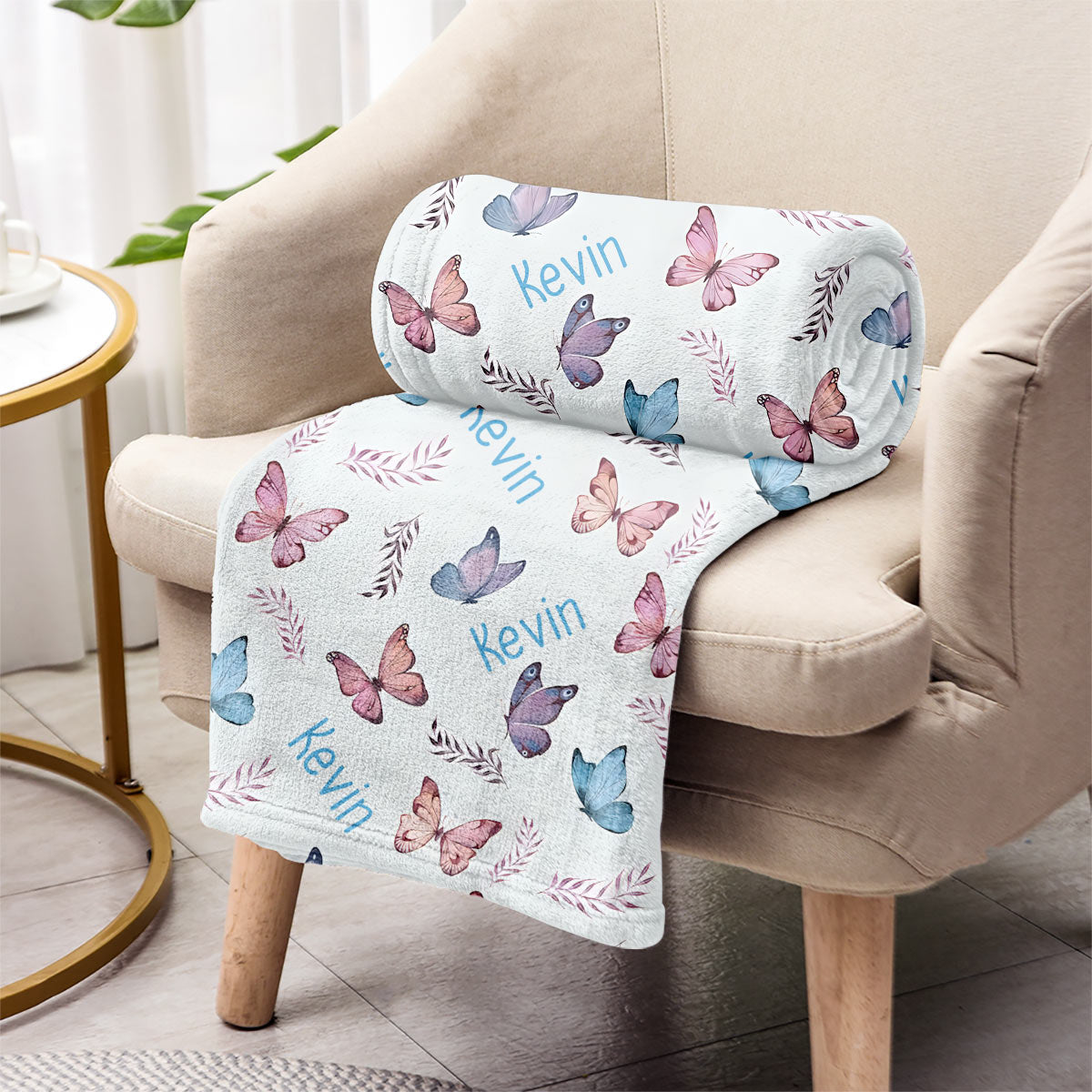 Couverture personnalisée avec nom et papillon pour petit-fils