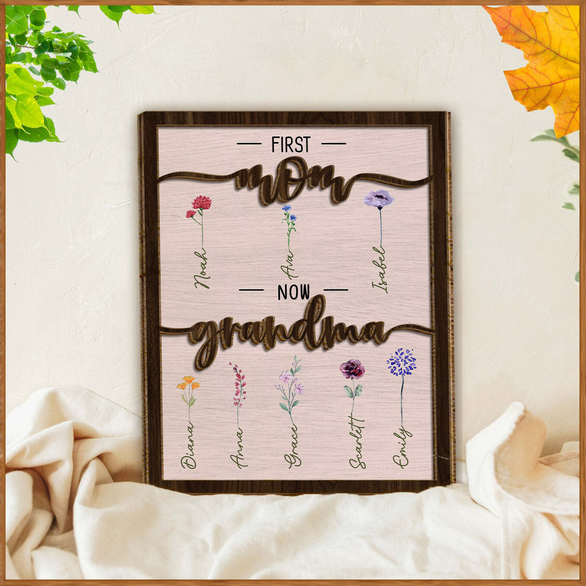 Première maman, maintenant grand-mère - Plaque en bois personnalisée à deux niveaux « Grand-mère »