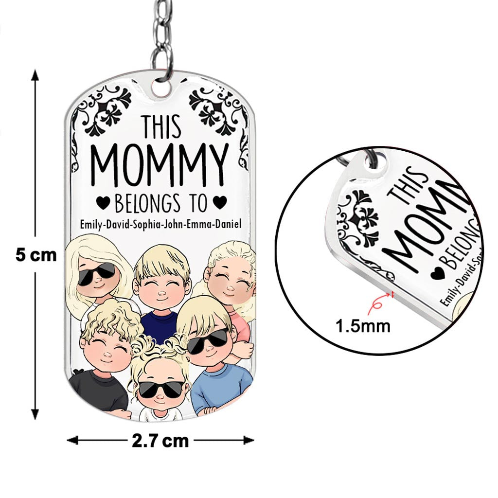 Ce père appartient à - Cadeau pour papa, grand-père, maman, oncle, tante, grand-mère - Porte-clés personnalisé en acier inoxydable