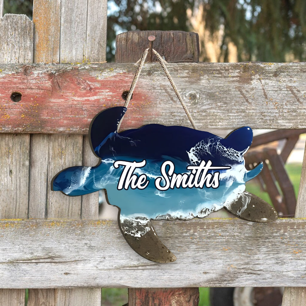 J'adore les tortues - Panneau en bois personnalisé en forme de tortue