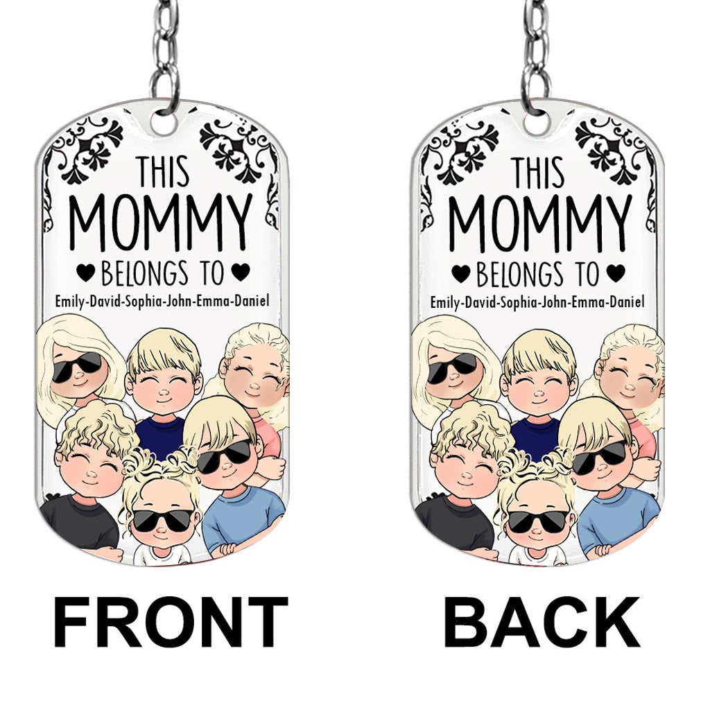 Ce père appartient à - Cadeau pour papa, grand-père, maman, oncle, tante, grand-mère - Porte-clés personnalisé en acier inoxydable