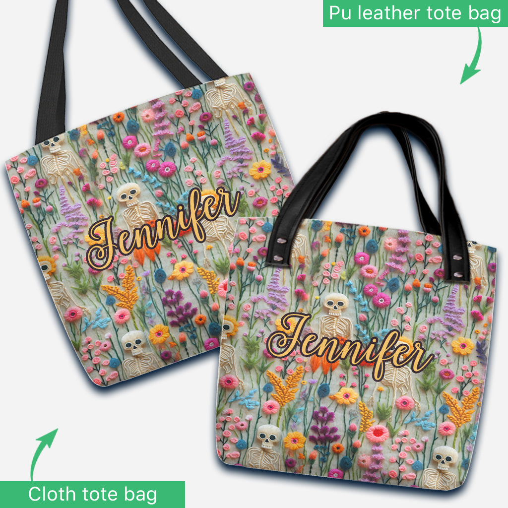 Sac fourre-tout personnalisé à motif floral squelette et crâne