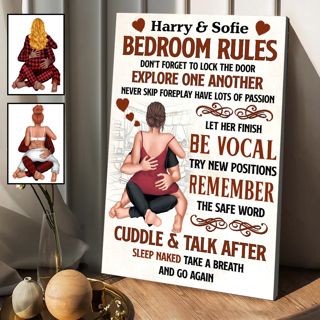 Règle de la chambre à coucher : N'oubliez pas de fermer la porte à clé - Toile et affiche personnalisées pour couples