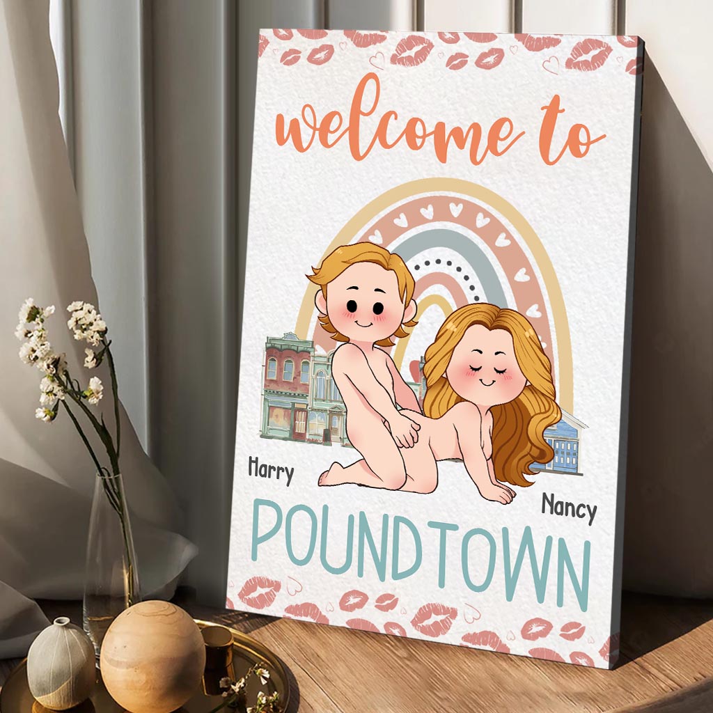 Bienvenue à Pound Town - Toile et affiche personnalisées pour couples (contenu inapproprié pour adultes)