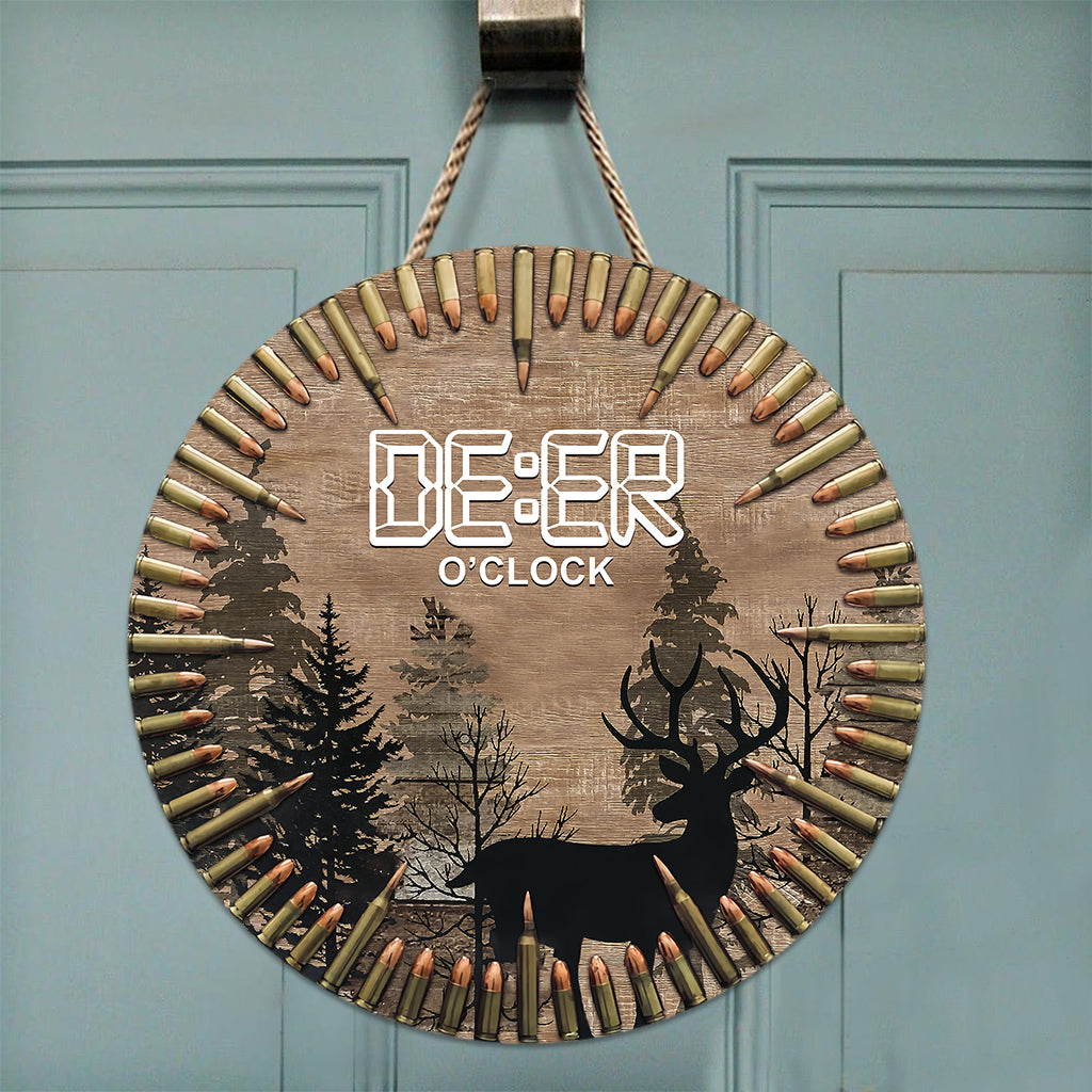 Deer O'Clock - Panneau rond en bois pour la chasse