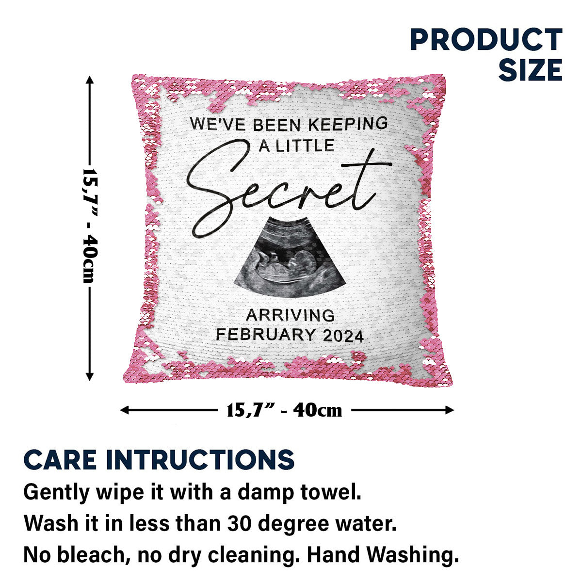 Nous vous avons gardé un petit secret - Housse de coussin de grossesse personnalisée à sequins 