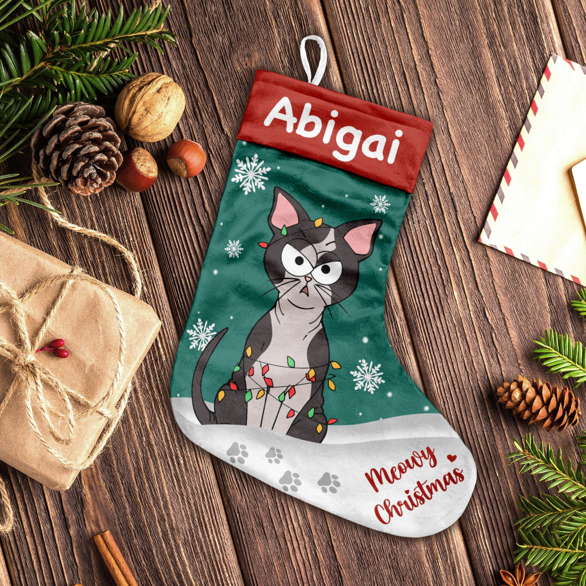 Noël Miaou - Chaussettes de Noël personnalisées pour chats