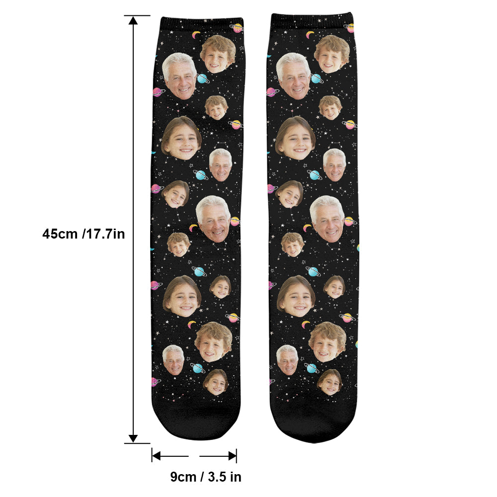 Chaussettes personnalisées pour grand-père - Visage personnalisé Galaxy