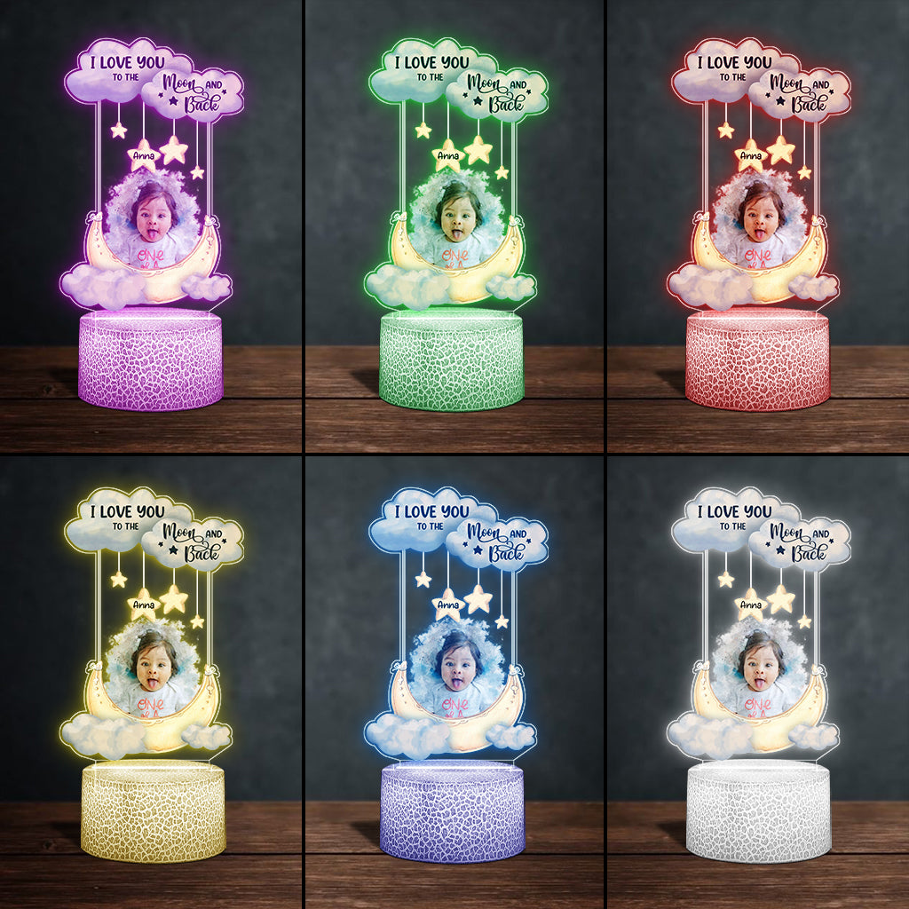 Je t'aime jusqu'à la lune et retour - Socle lumineux personnalisé en forme de famille