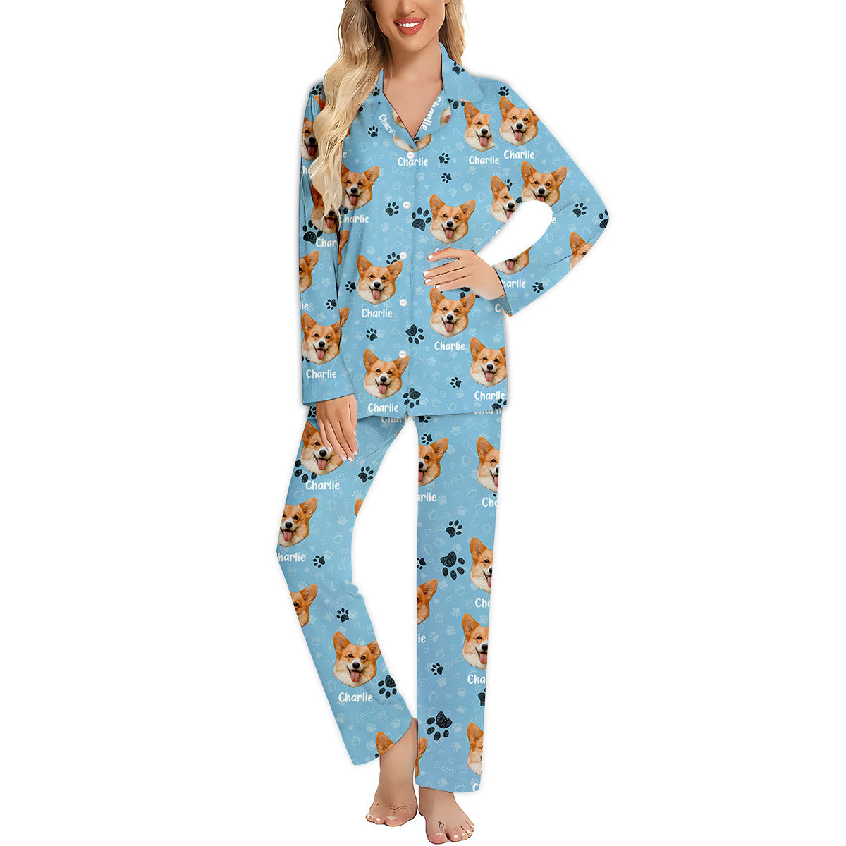 Couverture photo personnalisée pour animaux de compagnie - Cadeau pour les amoureux des chats et des chiens - Pyjama à boutons personnalisé