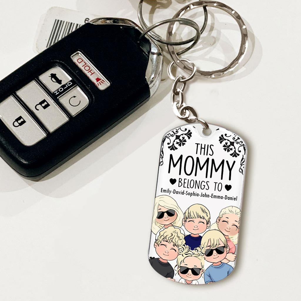 Ce père appartient à - Cadeau pour papa, grand-père, maman, oncle, tante, grand-mère - Porte-clés personnalisé en acier inoxydable