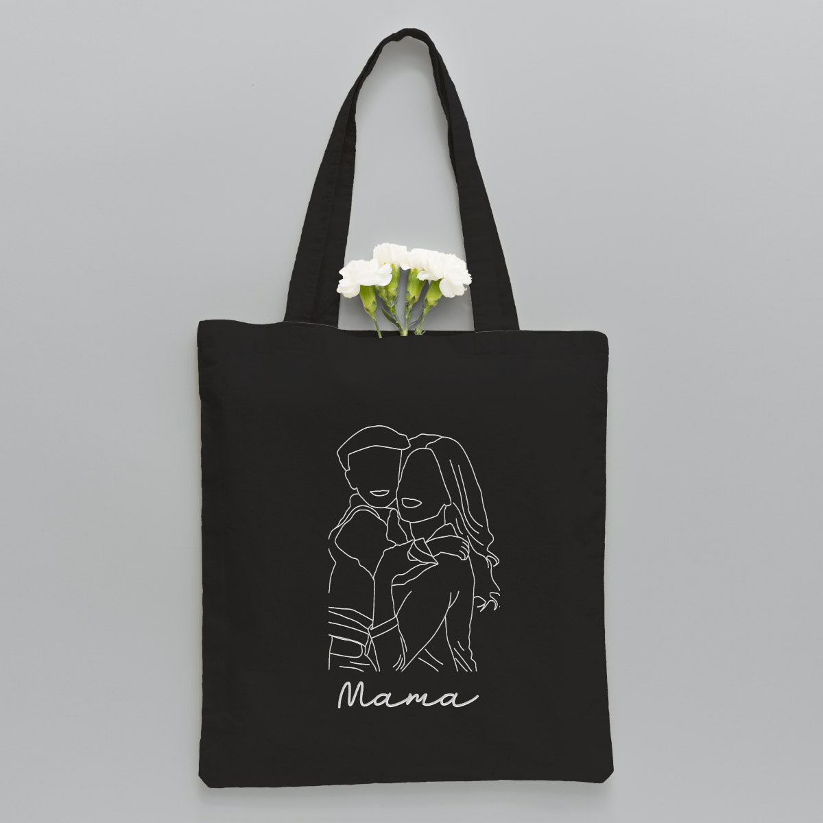 Sac fourre-tout brodé personnalisé avec photo au trait - Sac fourre-tout brodé personnalisé pour maman