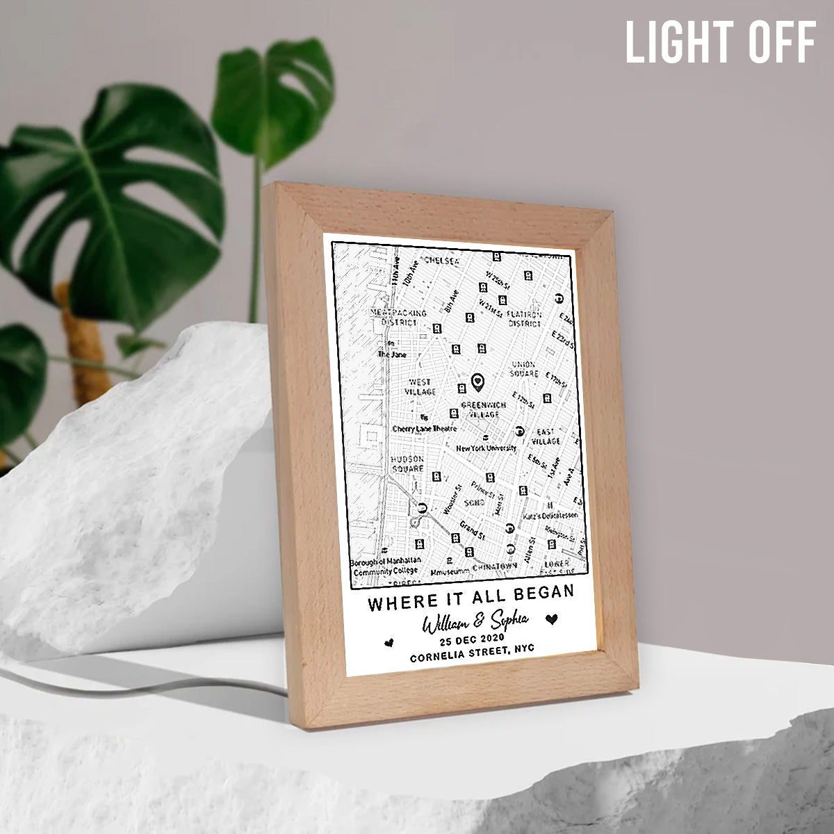 Là où tout a commencé - Cadre photo lumineux personnalisé pour couple