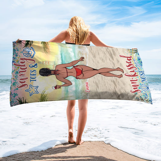Sandy Toes Sun Kissed Nose - Sea Lover gift for friend, sister, girlfriend, wife, mom - Personalized Beach Towel