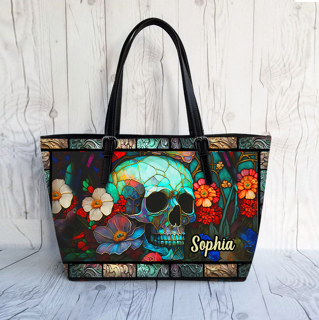 Sac en cuir personnalisé à motif tête de mort florale