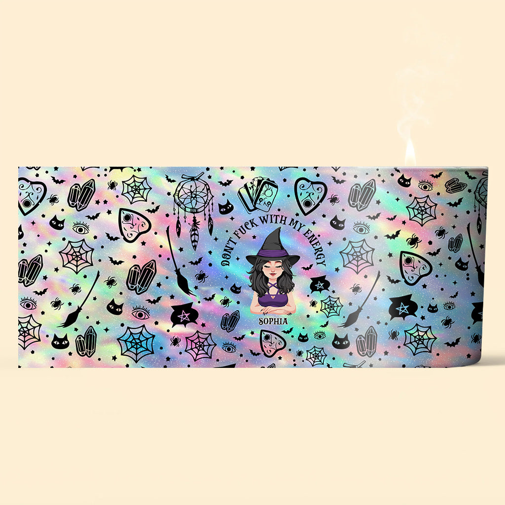 Ne jouez pas avec mon énergie - Bougie de sorcière personnalisée avec couvercle en bois