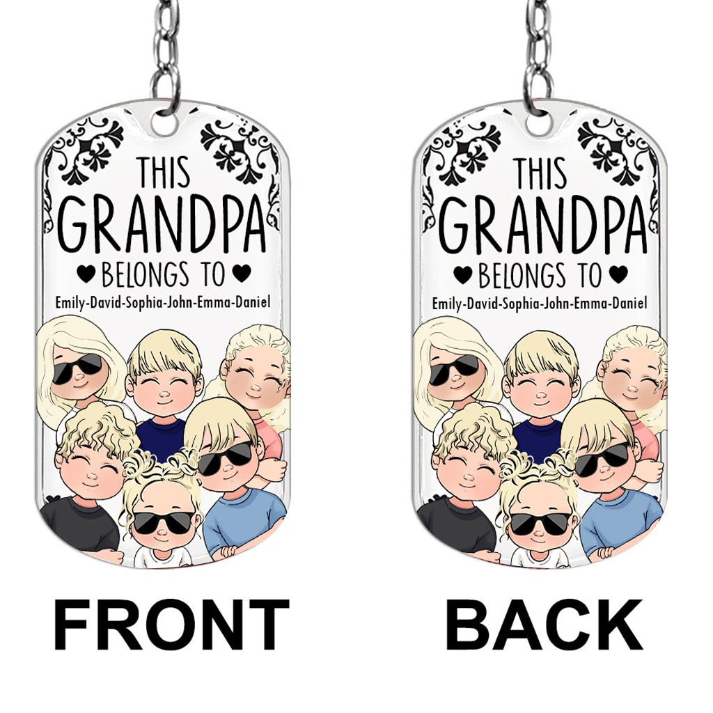 Ce père appartient à - Cadeau pour papa, grand-père, maman, oncle, tante, grand-mère - Porte-clés personnalisé en acier inoxydable