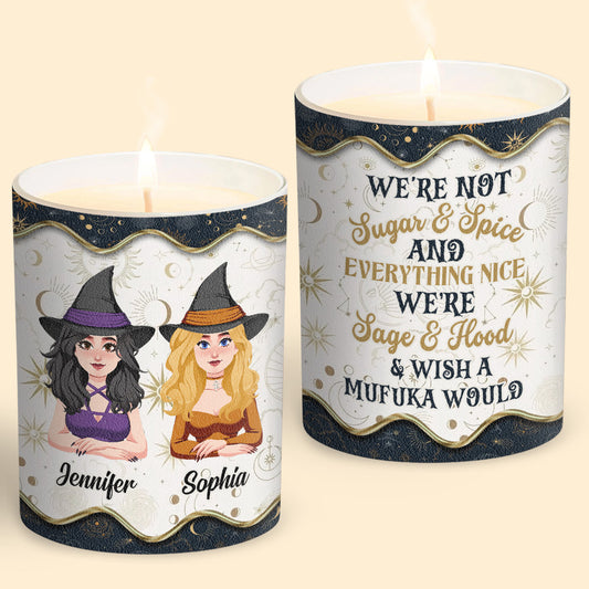 We're Not Sugar And Spice - Personalized Witch Candle With Wooden Lid