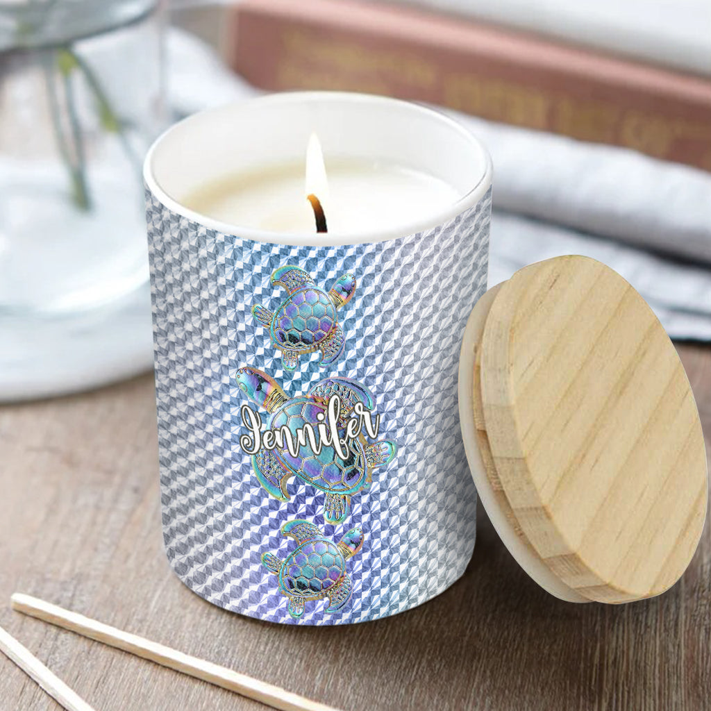 Salty Lil Beach - Bougie personnalisée en forme de tortue avec couvercle en bois