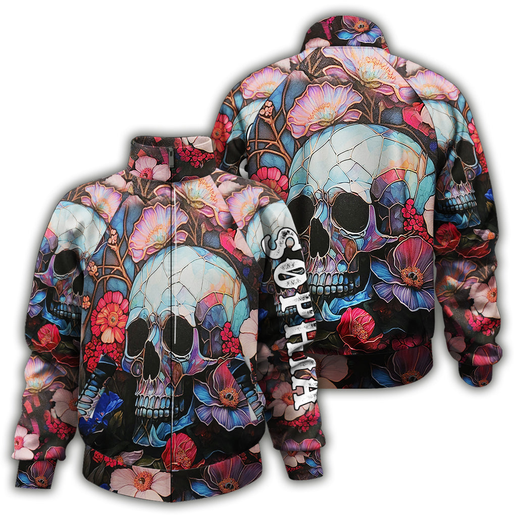 Veste zippée personnalisée à motif tête de mort florale