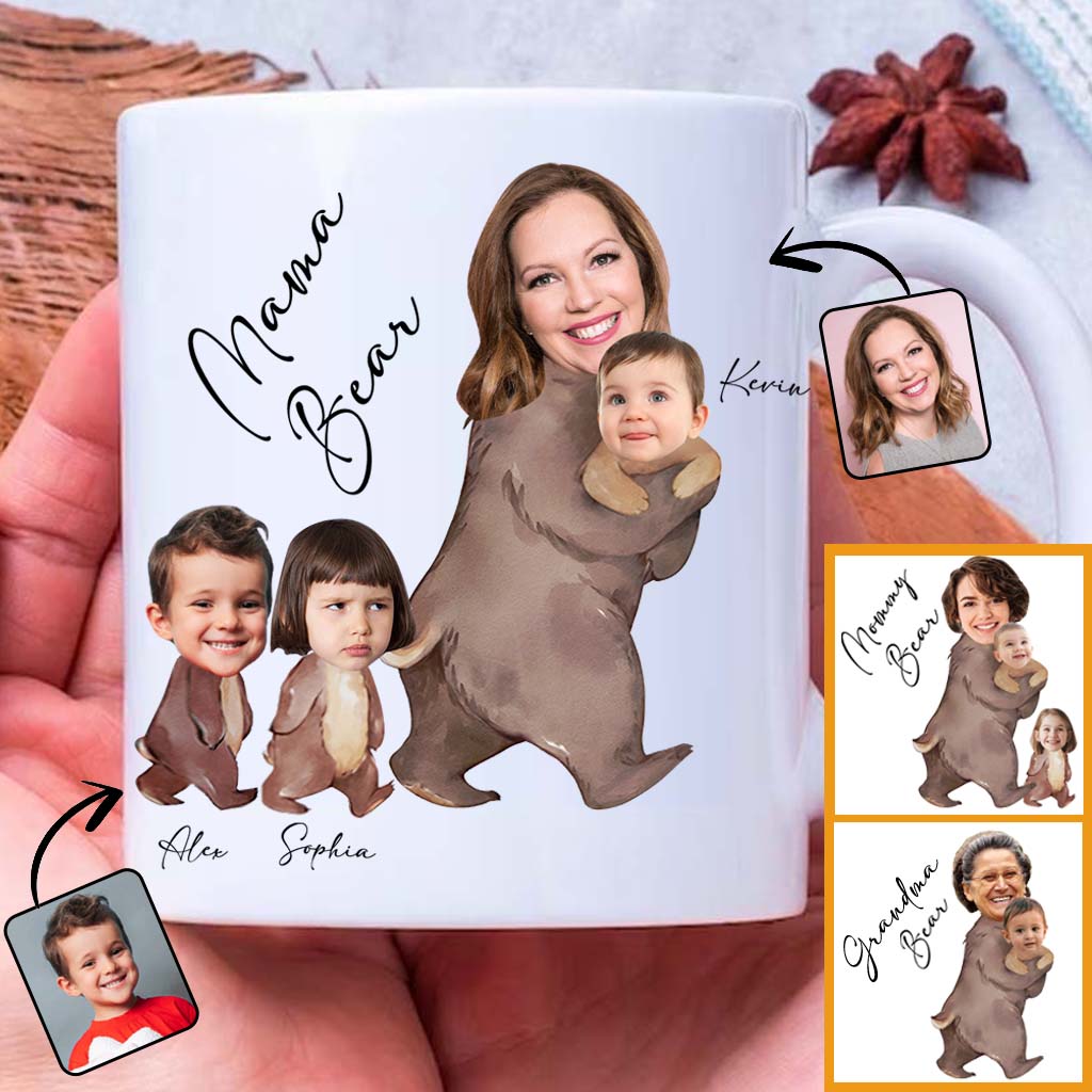 Mug personnalisé « Maman Ours » avec photo aquarelle - Mug personnalisé pour maman