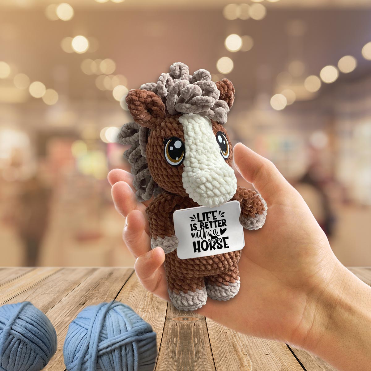 J'adore les chevaux - Figurine de cheval tricotée à la main