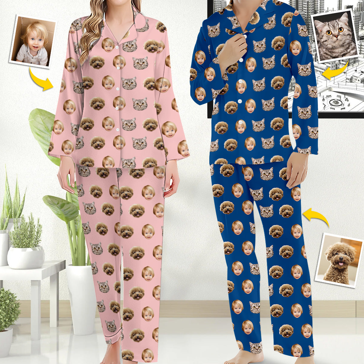 Pyjamas photo personnalisés pour Noël - Pyjamas boutonnés personnalisés pour toute la famille