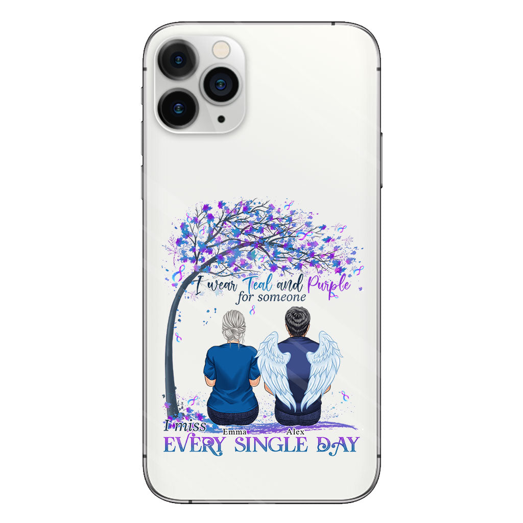 Je porte du turquoise et du violet - Coque de téléphone transparente personnalisée pour la prévention du suicide