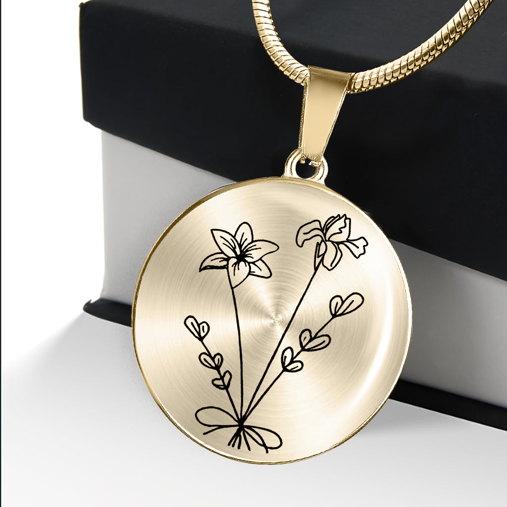 Collier pendentif rond personnalisé « Fleur d'anniversaire » - Cadeau pour maman, épouse, petite amie, grand-mère