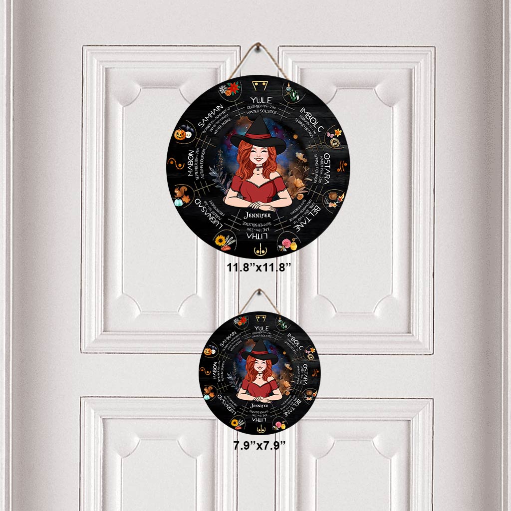 Roue de l'Année - Panneau rond en bois personnalisé Sorcière