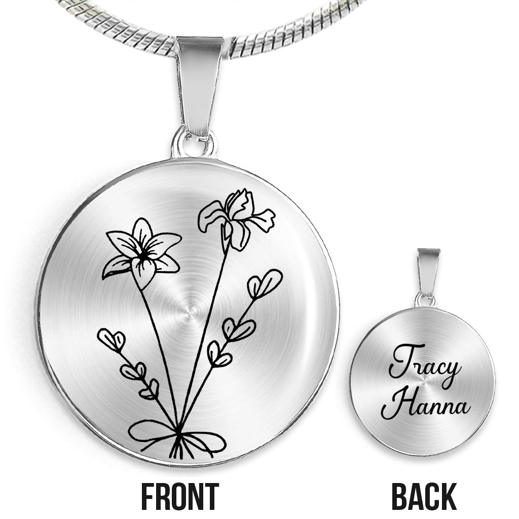 Collier pendentif rond personnalisé « Fleur d'anniversaire » - Cadeau pour maman, épouse, petite amie, grand-mère