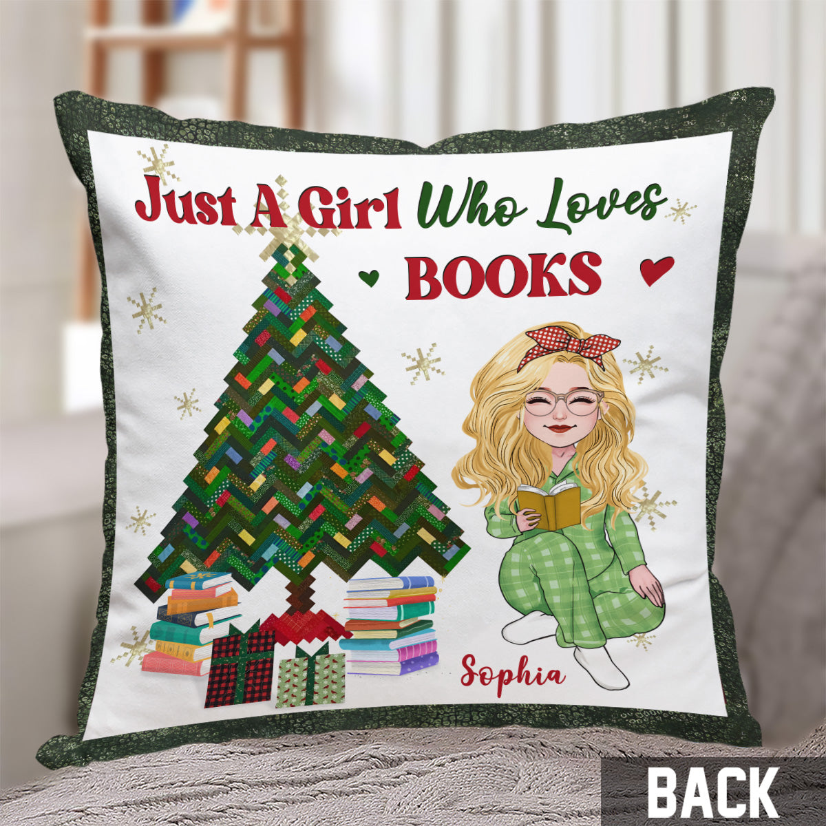 Coussin décoratif personnalisé « Juste une fille qui aime les livres »