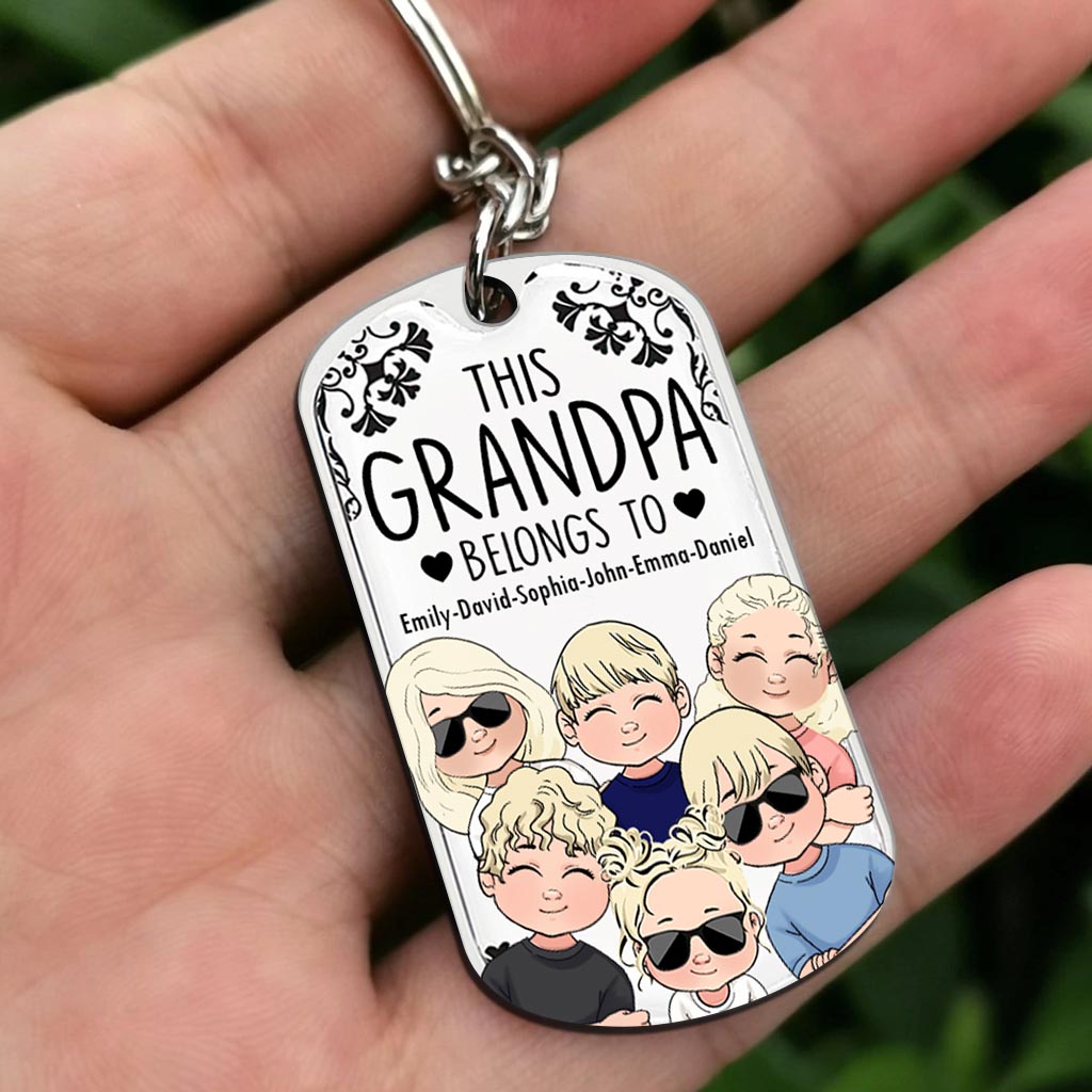 Ce père appartient à - Cadeau pour papa, grand-père, maman, oncle, tante, grand-mère - Porte-clés personnalisé en acier inoxydable