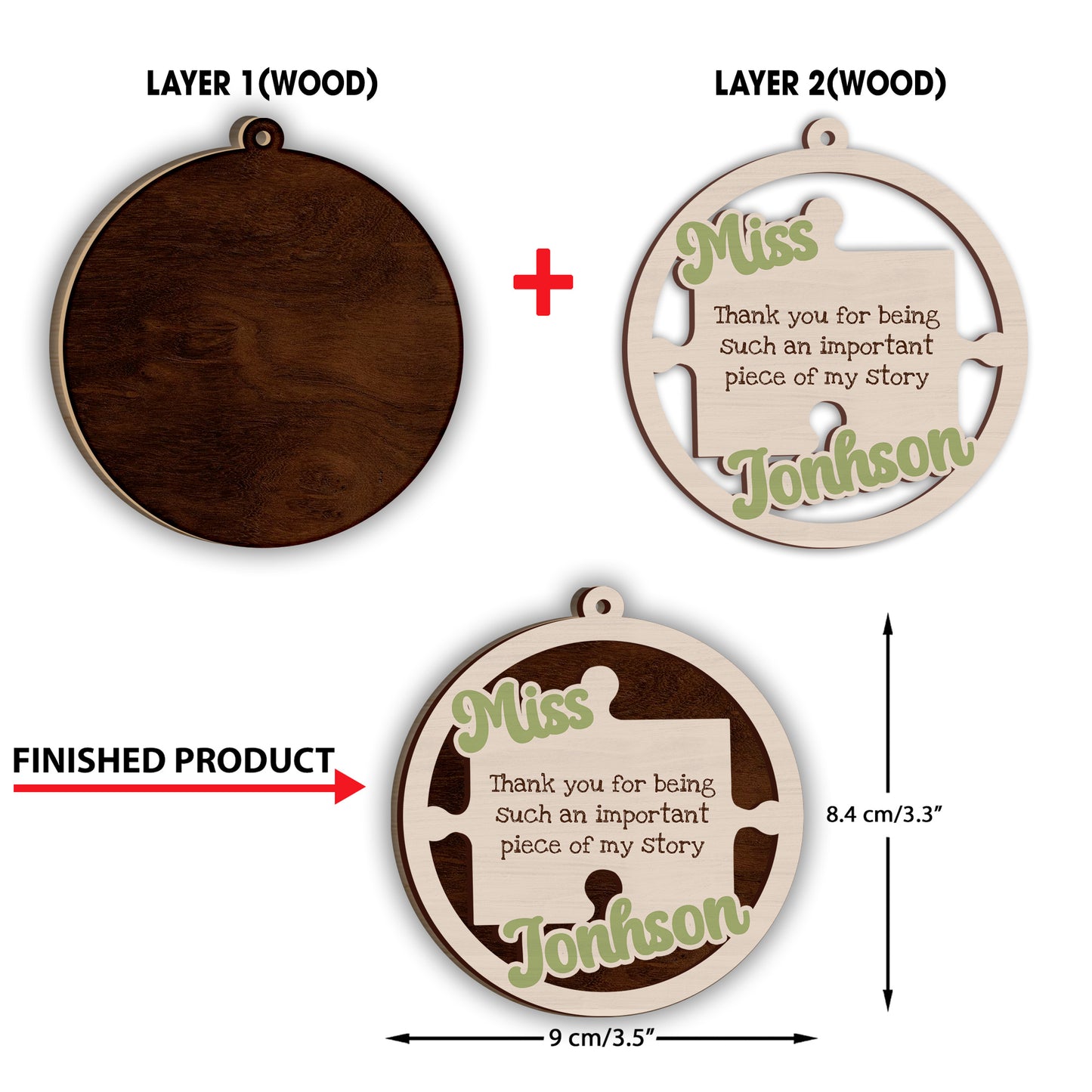 Thank You For Being Suck An Important Piece Of My Story - Personalized Teacher 2 Layered Piece Ornament