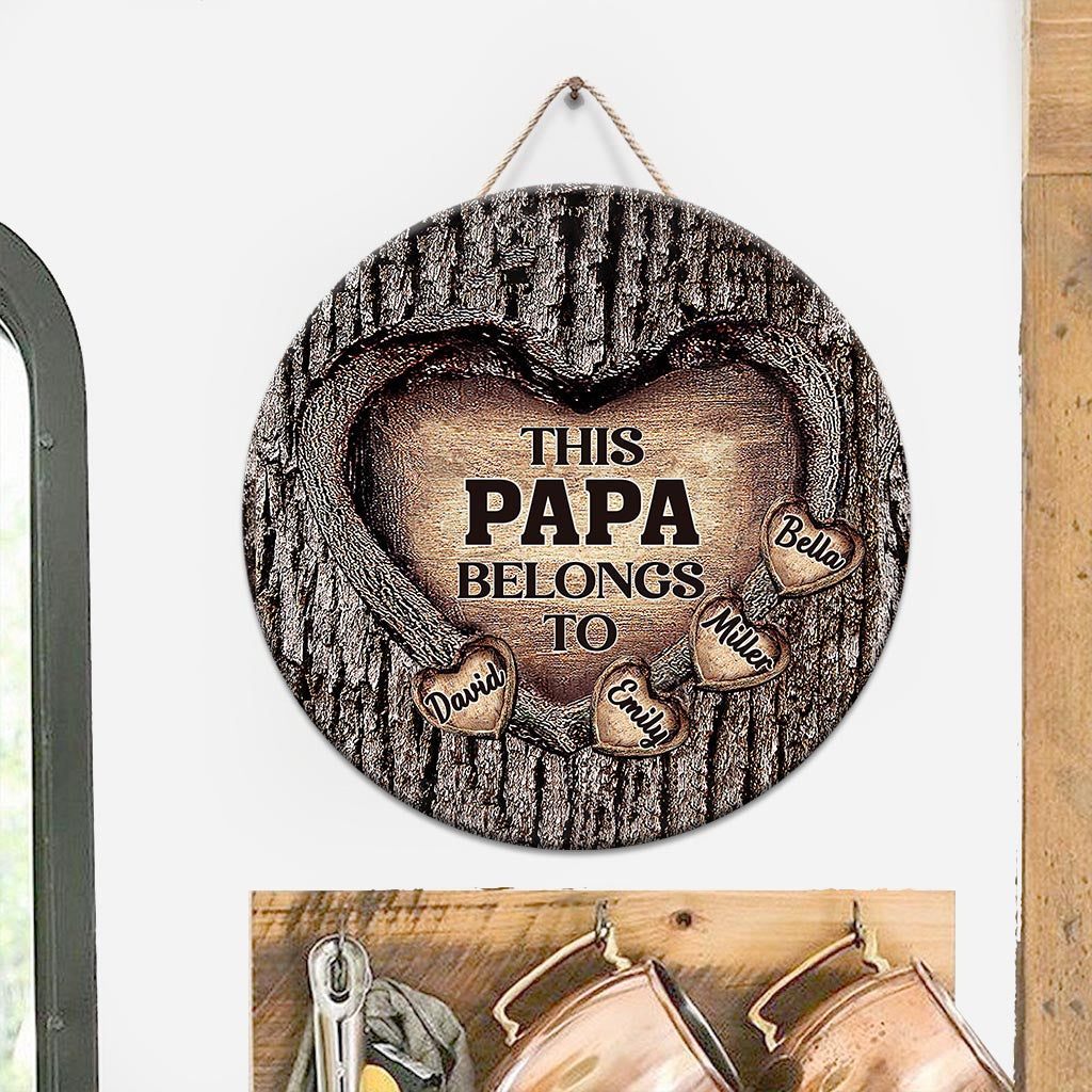 Le Cœur de Papa - Cadeau pour papa, grand-mère, grand-père, maman, oncle, tante, frère, sœur - Panneau rond en bois personnalisé