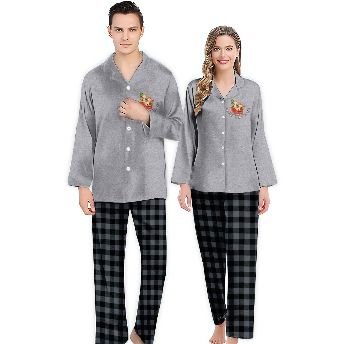 Le Père Noël n'est pas le seul à arriver - Pyjamas boutonnés personnalisés pour couples