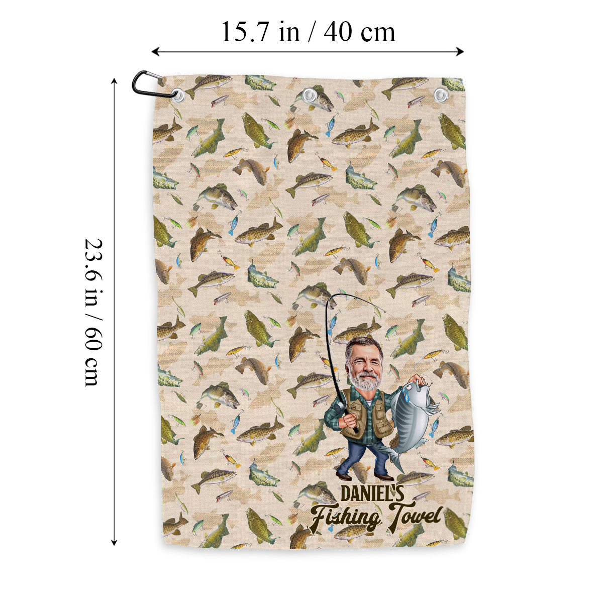 Serviette de pêche personnalisée avec photo humoristique - Serviette de pêche humoristique
