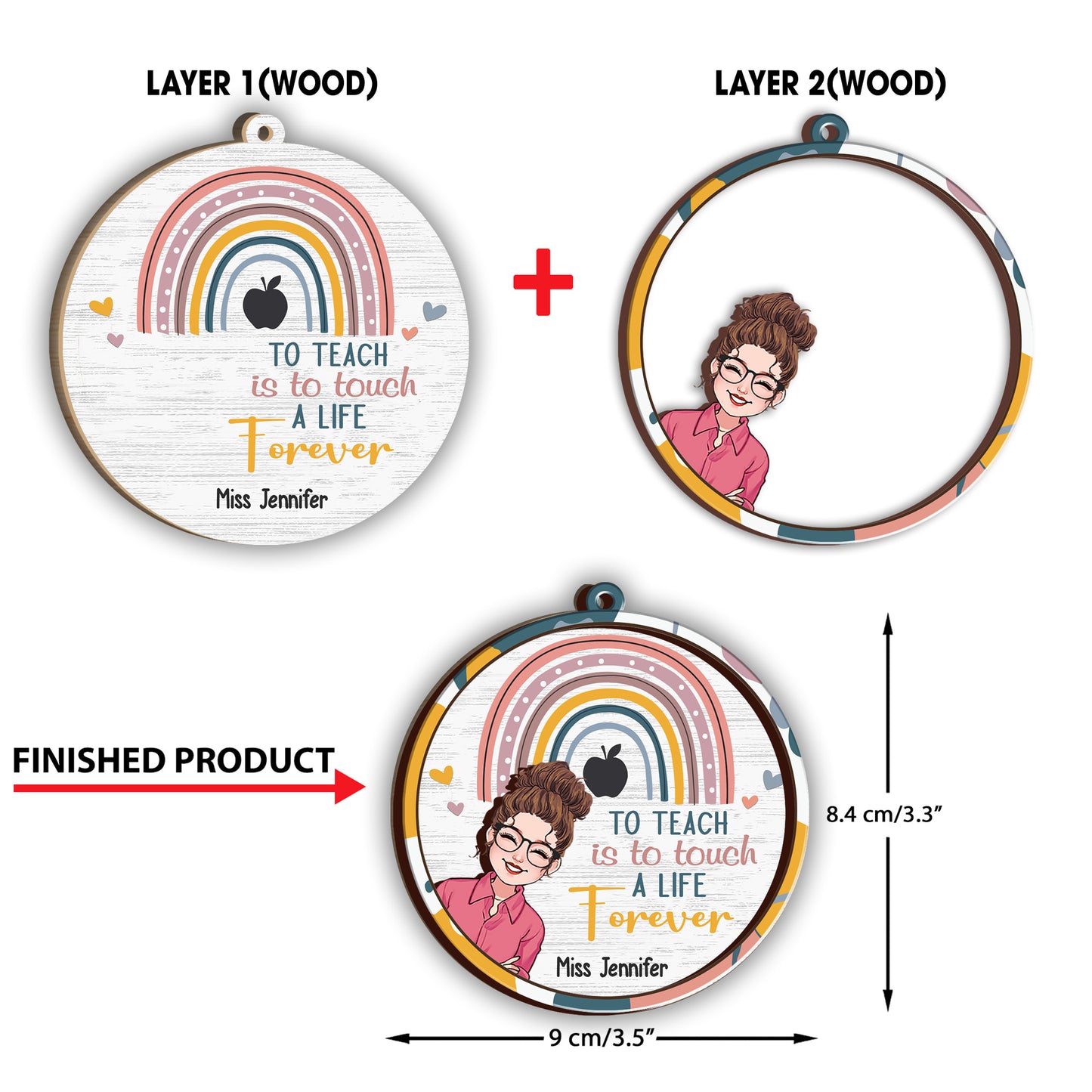 Enseigner, c'est marquer une vie à jamais - Ornement personnalisé pour enseignant, composé de deux pièces superposées