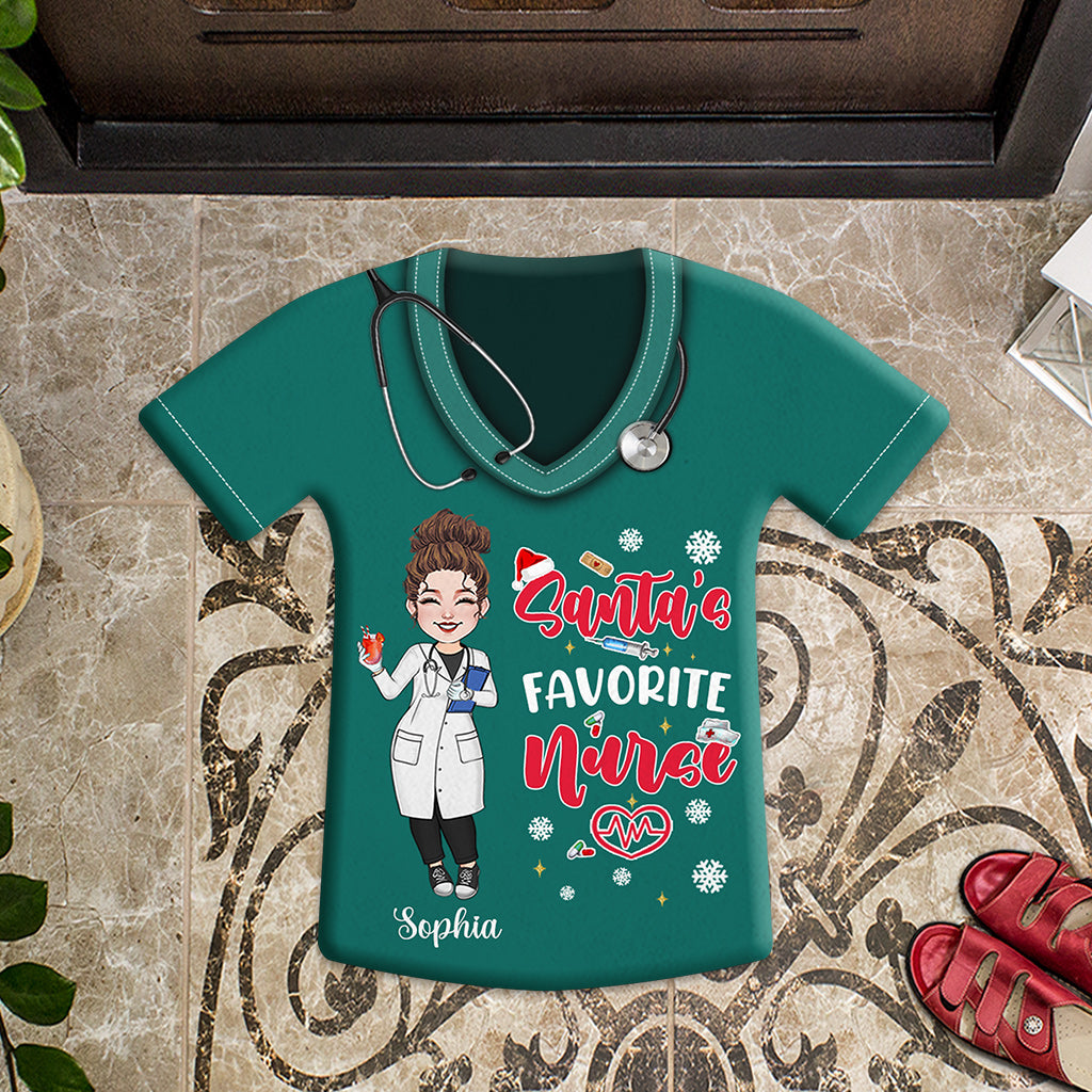 Paillasson personnalisé en forme d'infirmière, l'infirmière préférée du Père Noël