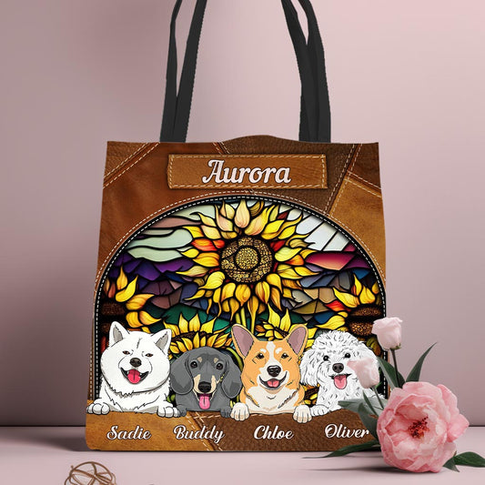 Sac fourre-tout personnalisé pour chien « You Are My Sunshine » en vitrail tournesol - Sac fourre-tout personnalisé
