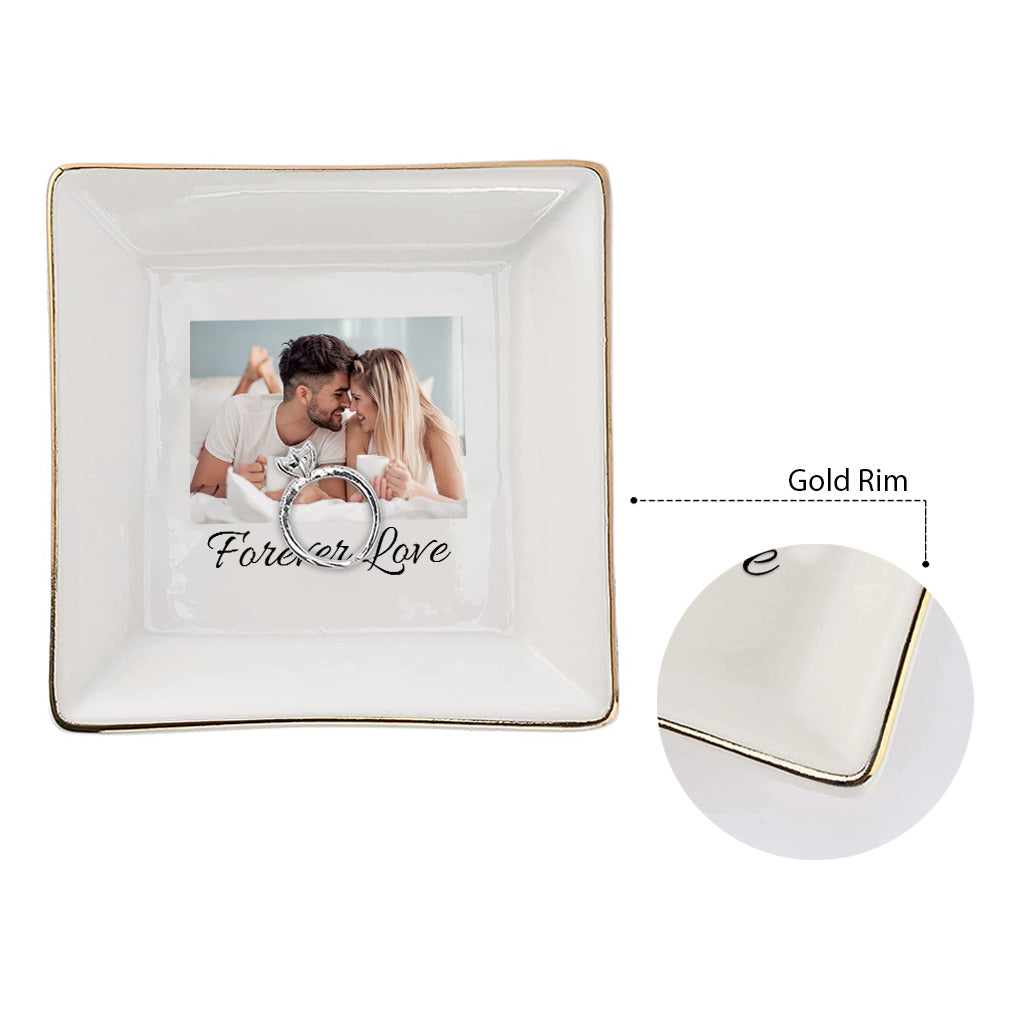 Assiette en céramique avec photo - Plat à bijoux personnalisé pour couple
