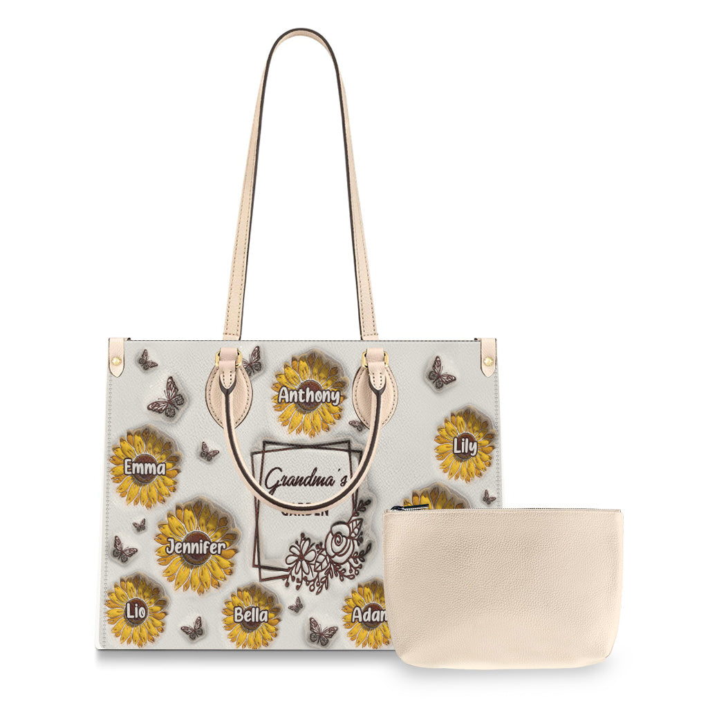 Le jardin de tournesols de grand-mère - Cadeau pour grand-mère - Sac à main en cuir personnalisé